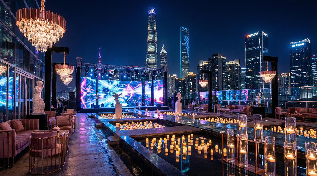 蜜桃传媒城市夜景航拍传媒顶层派对实录